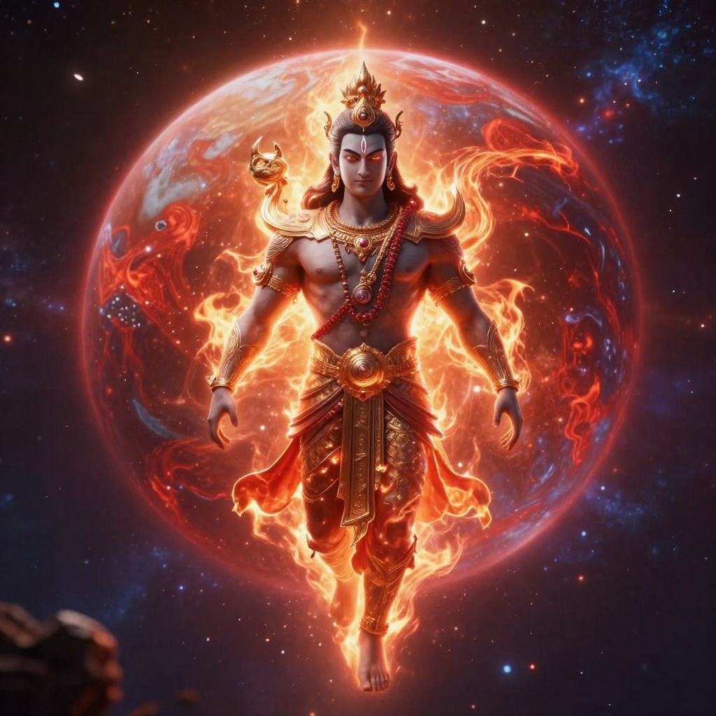 ]mangal dev mars god floating in cosmic space with 83762