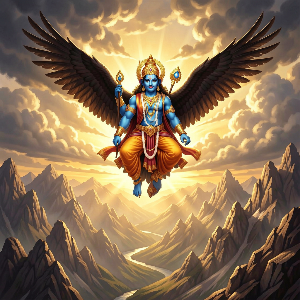 shani dev with blue divine skin and golden ornamen 35825
