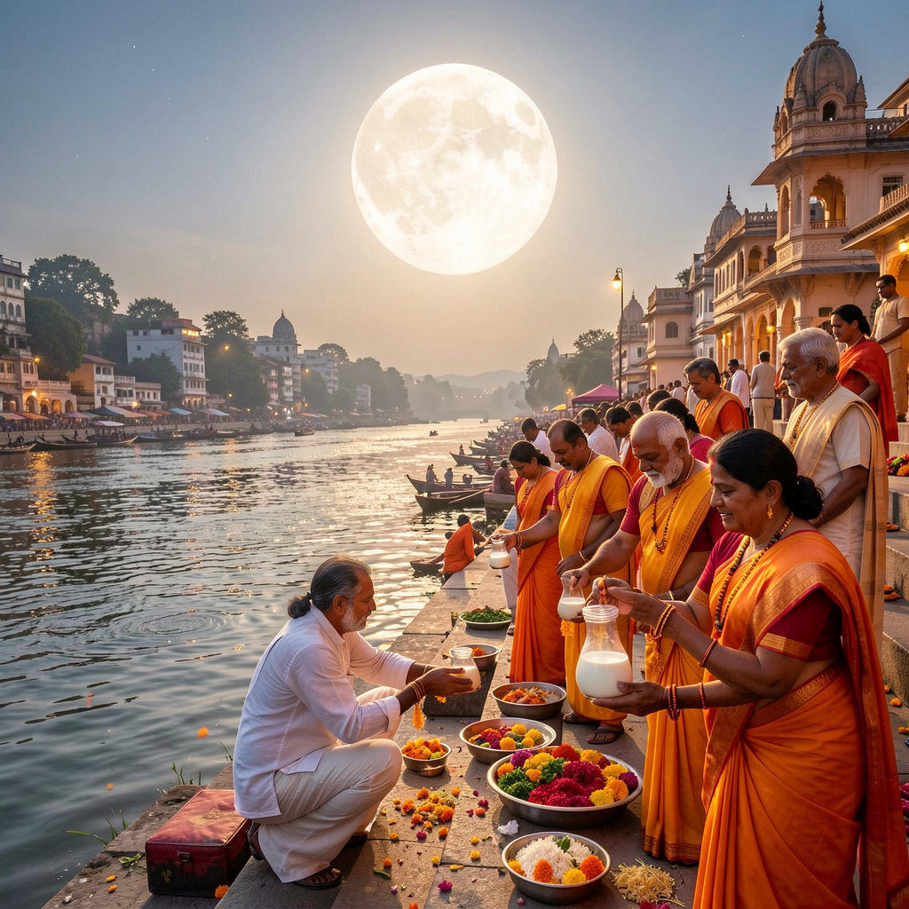 traditional indian scene of moon worship at a rive 36865