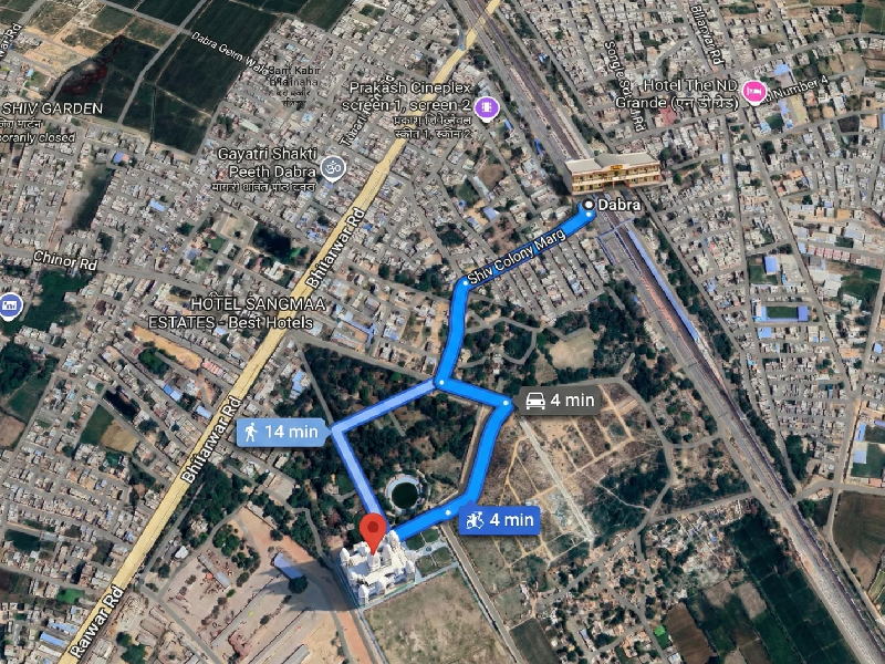 route map dabra railway station to navagraha mandir