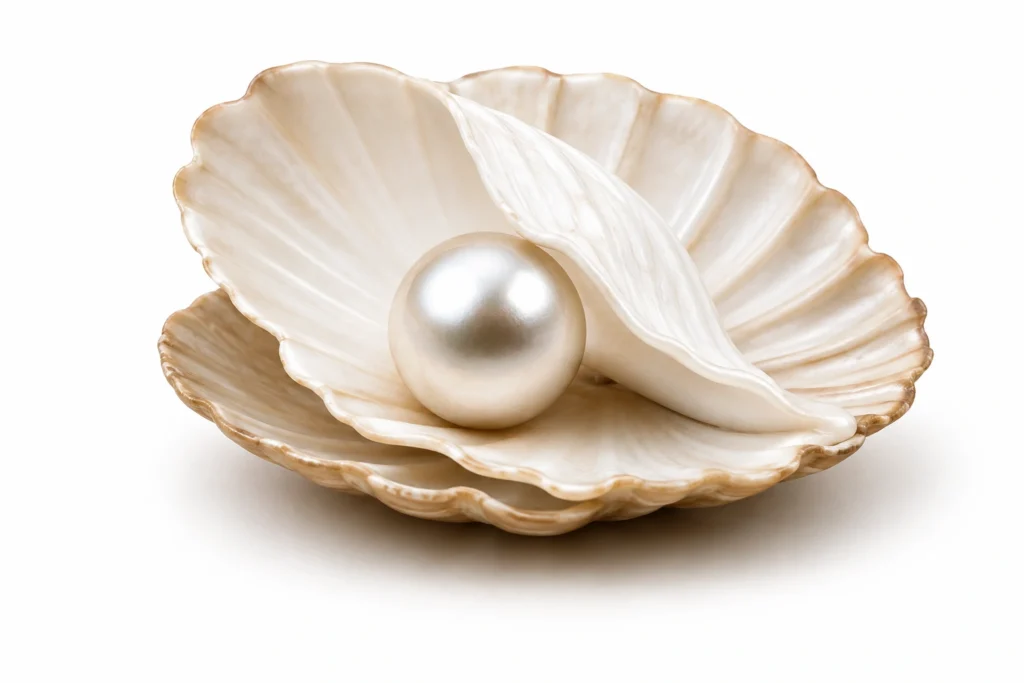 lustrous pearl in an open seashell