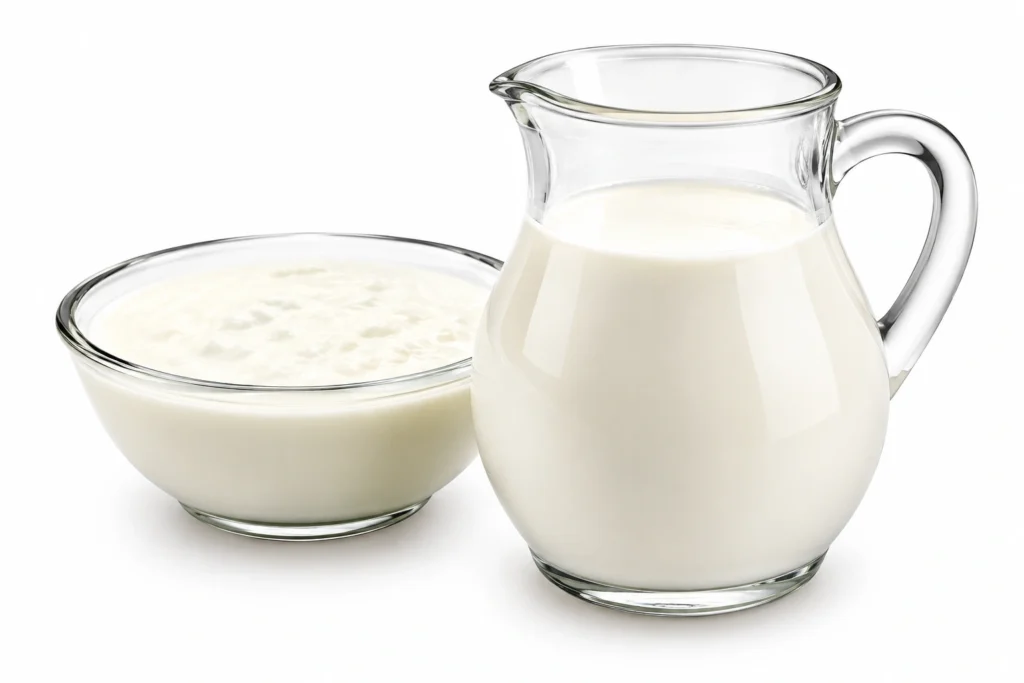 milk pitcher and creamy glass bowl