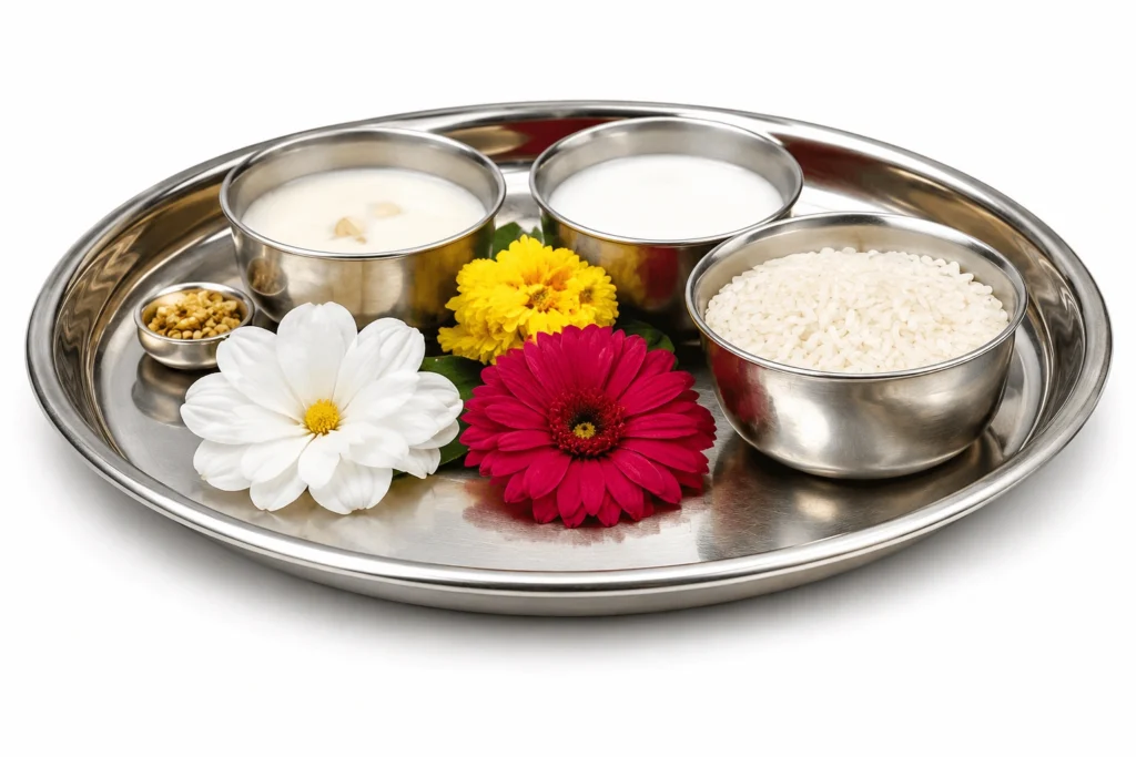 pooja thali with flowers